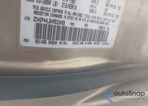 2004 Dodge Grand Caravan Sxt z USA, uszkodzony, nr VIN 2D4GP44L84R533458